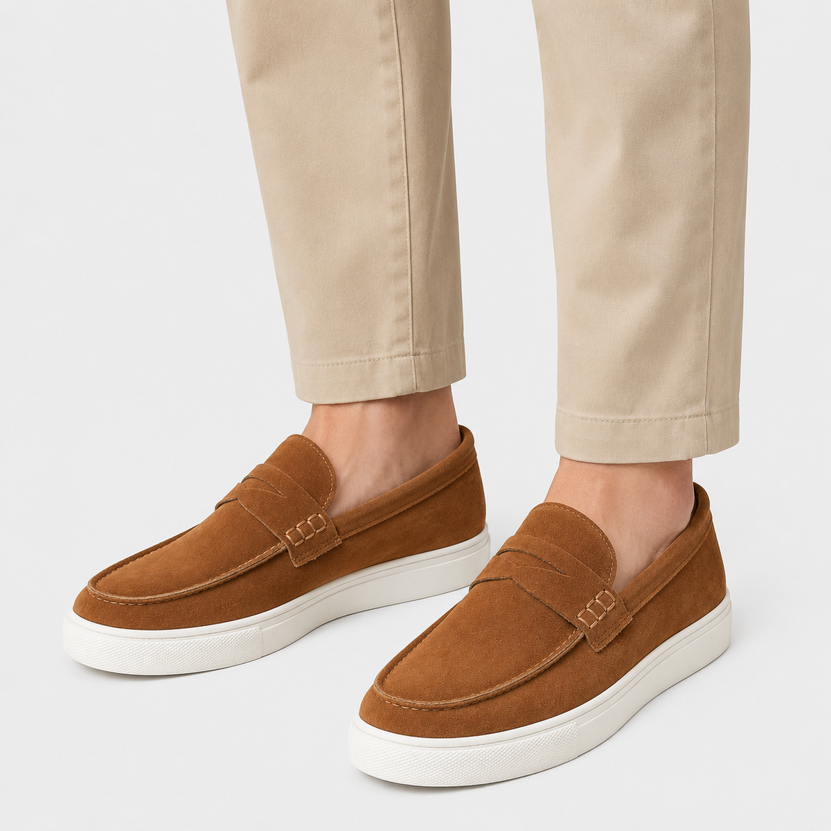 Mens Brown Suede Platform Loafers – Breathable Comfortable Casual Walking Shoes