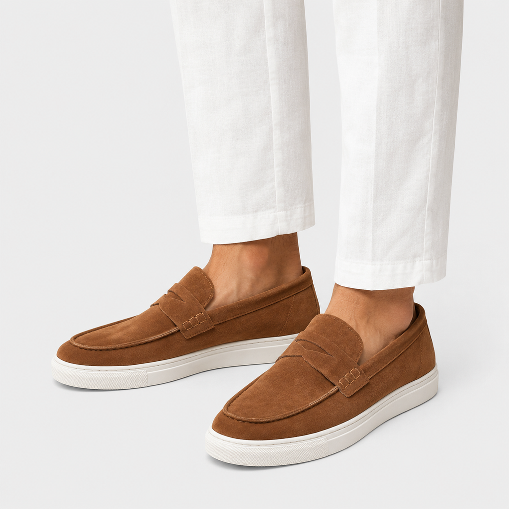 Mens Brown Suede Platform Loafers – Breathable Comfortable Casual Walking Shoes
