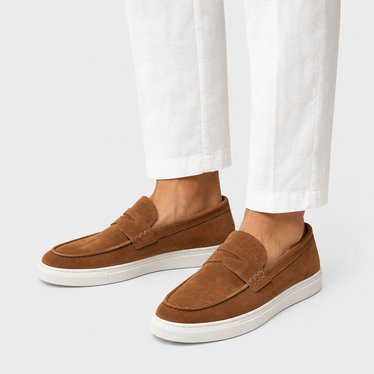 Mens Brown Suede Platform Loafers – Breathable Comfortable Casual Walking Shoes