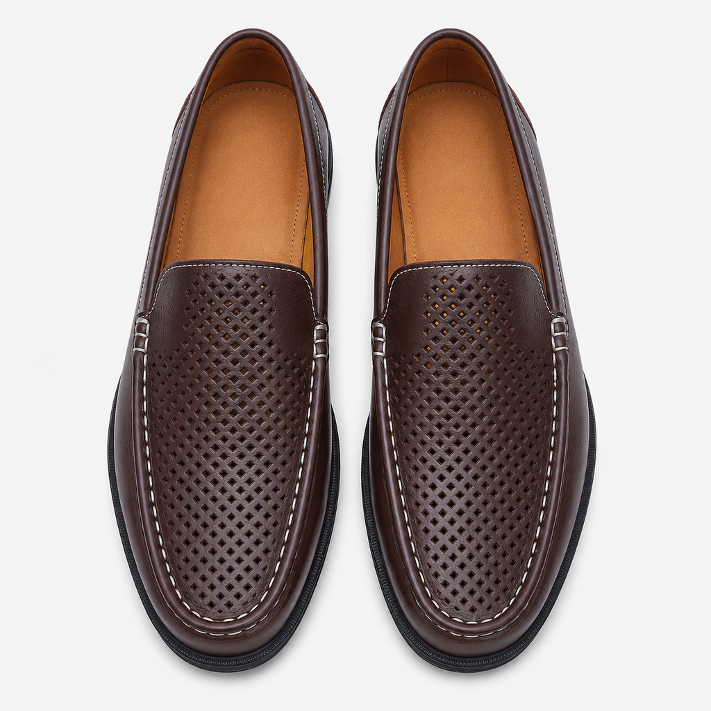 Mens Brown Genuine Leather Loafers – Formal Office Wedding Driving Casual Dress Shoes