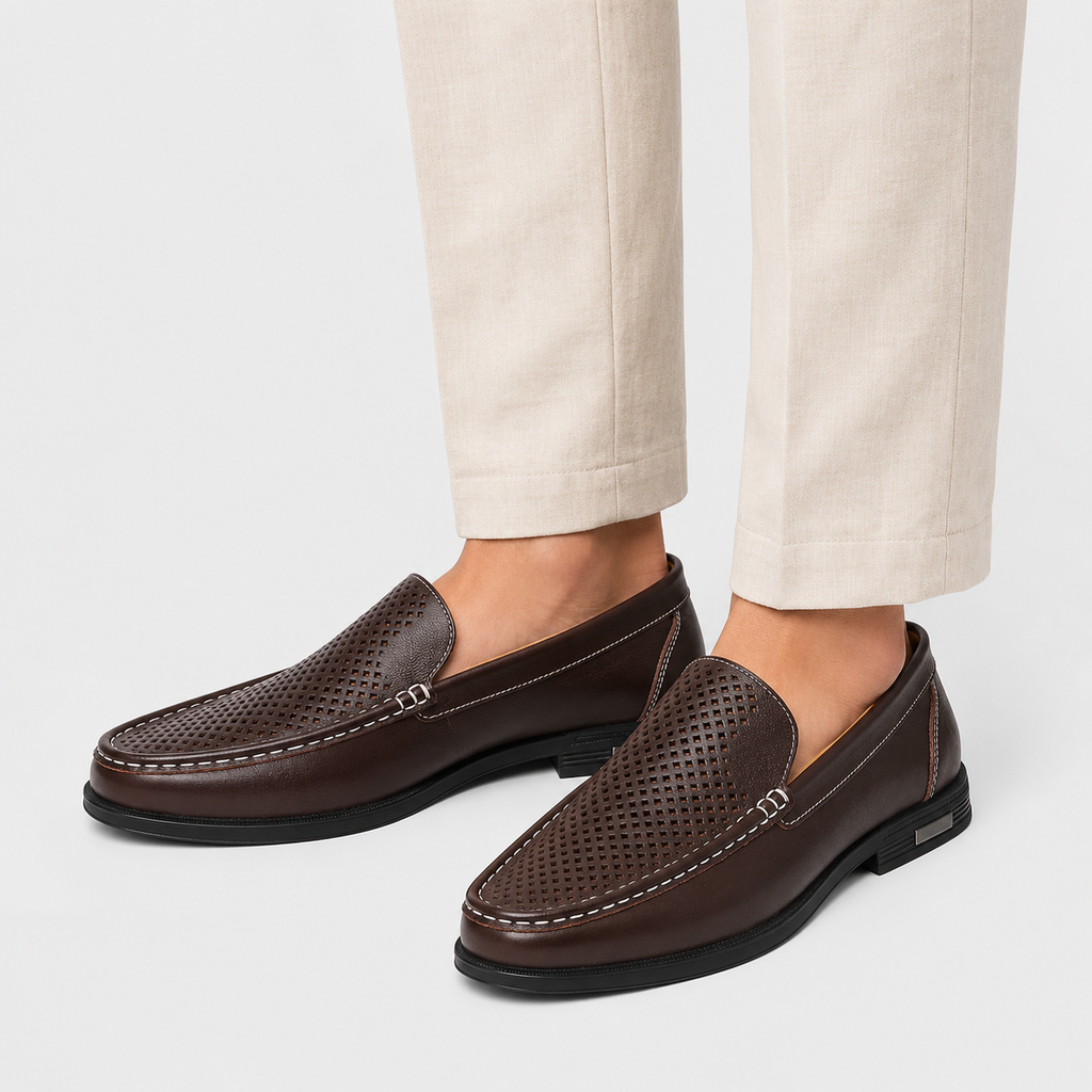 Mens Brown Genuine Leather Loafers – Formal Office Wedding Driving Casual Dress Shoes