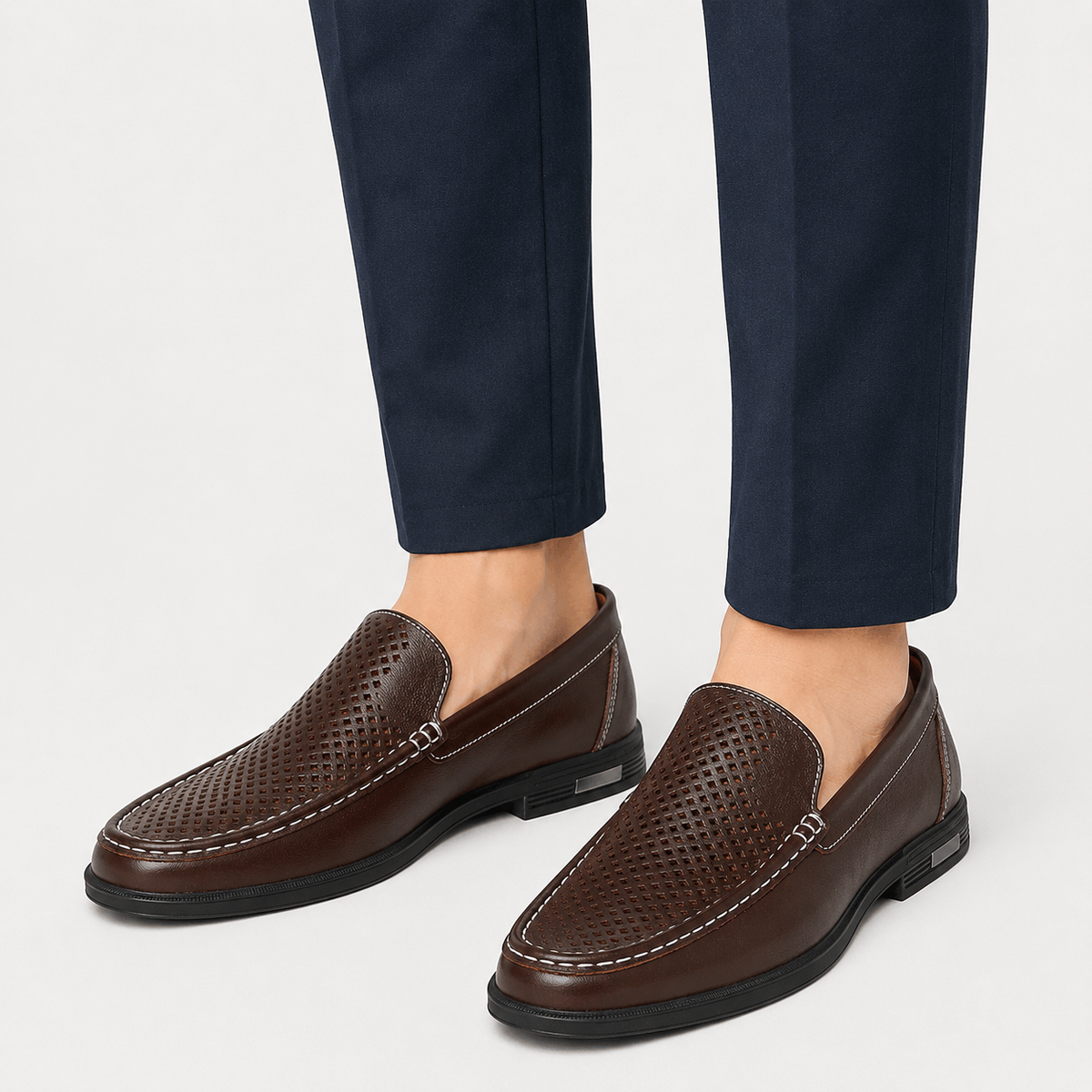 Mens Brown Genuine Leather Loafers – Formal Office Wedding Driving Casual Dress Shoes