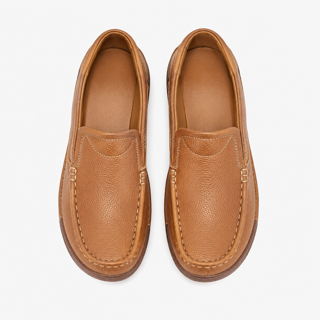 Womens Brown Genuine Leather Wedge Loafers – Round Toe Casual Slip-On Autumn Shoes
