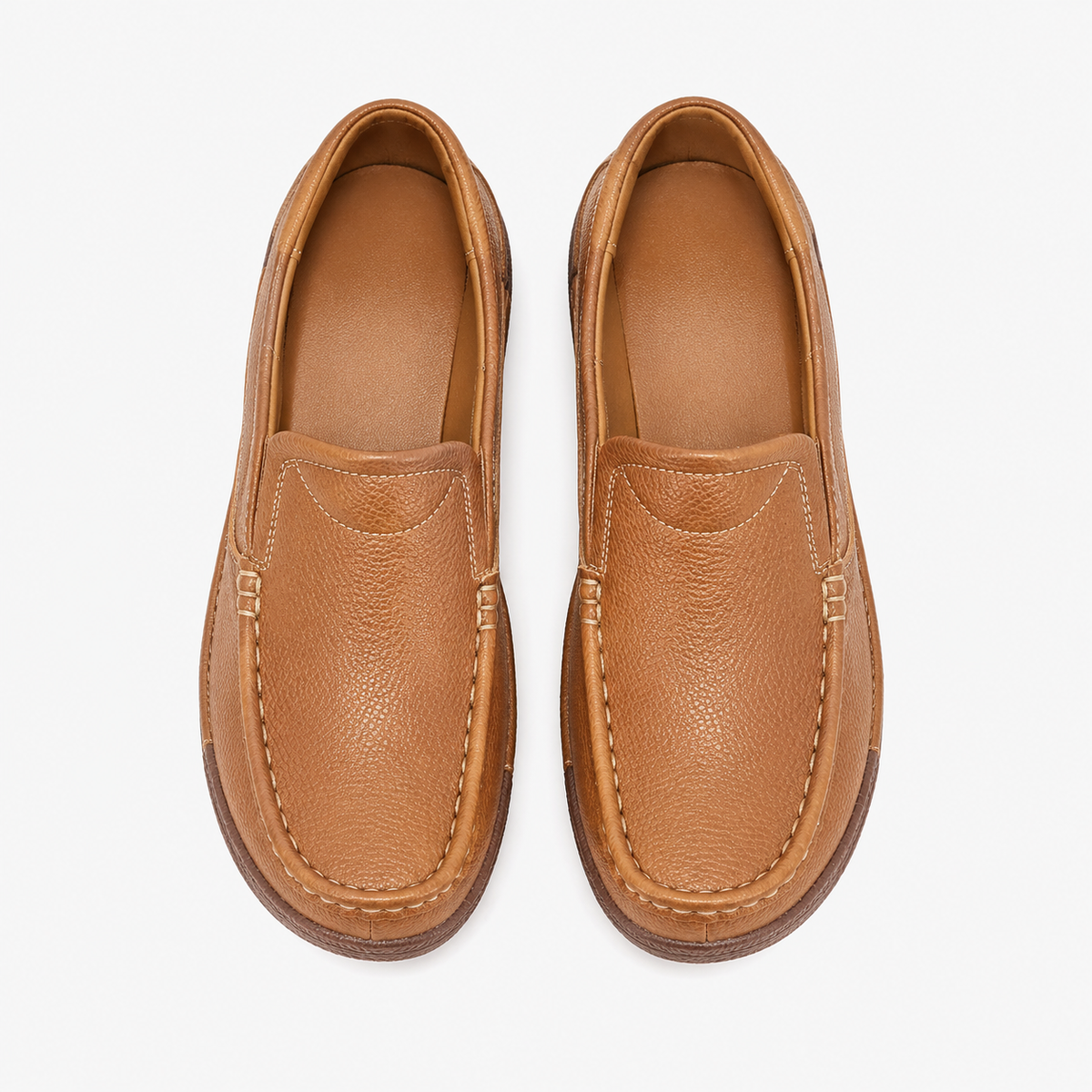 Womens Brown Genuine Leather Wedge Loafers – Round Toe Casual Slip-On Autumn Shoes
