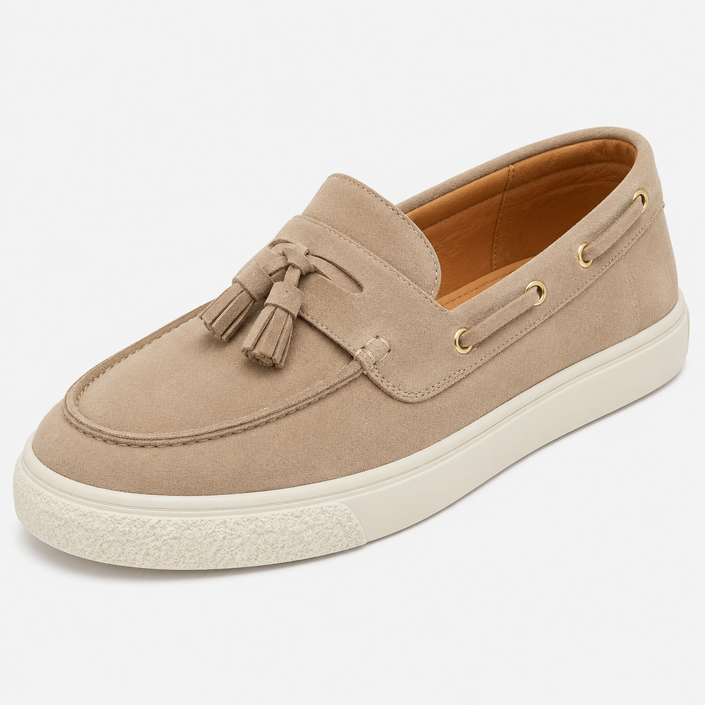 Mens Beige Suede Platform Loafers – Handmade Casual Driving Walking Moccasin Shoes