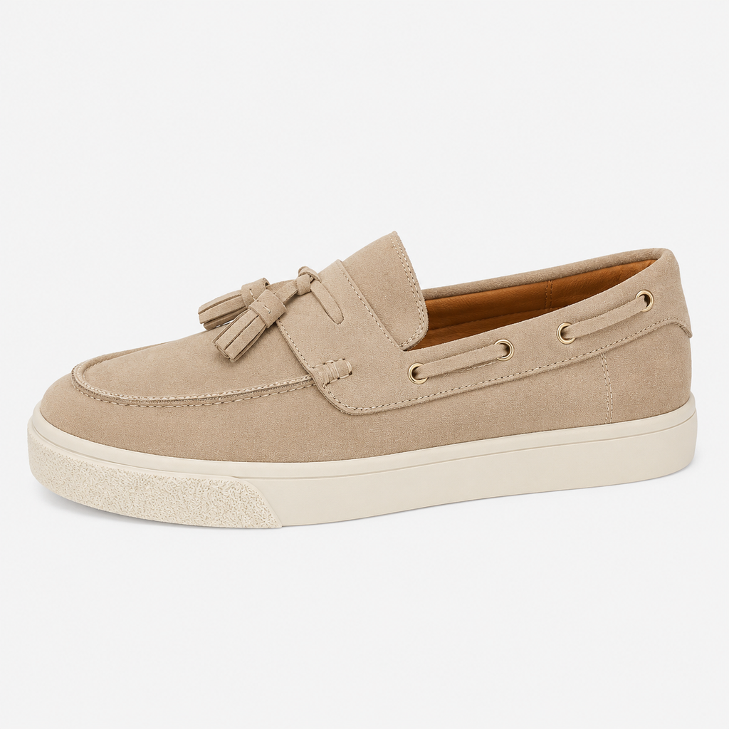 Mens Beige Suede Platform Loafers – Handmade Casual Driving Walking Moccasin Shoes