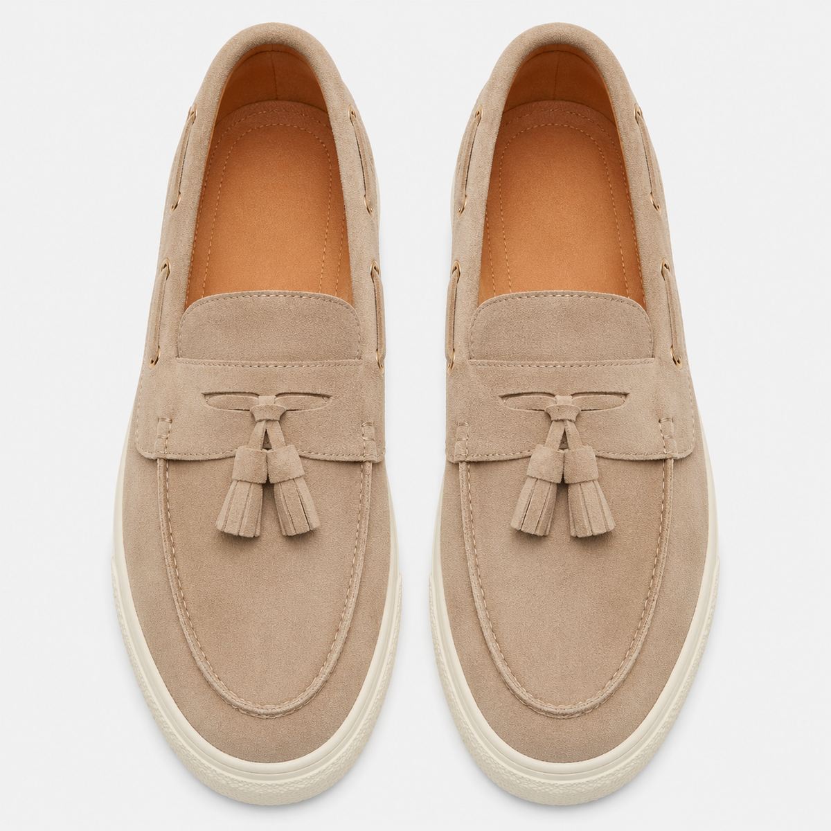 Mens Beige Suede Platform Loafers – Handmade Casual Driving Walking Moccasin Shoes