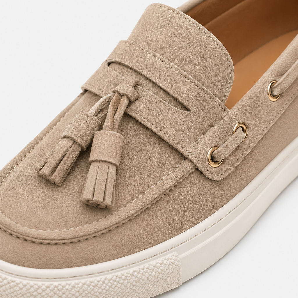 Mens Beige Suede Platform Loafers – Handmade Casual Driving Walking Moccasin Shoes