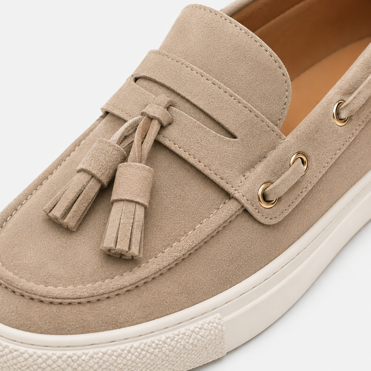 Mens Beige Suede Platform Loafers – Handmade Casual Driving Walking Moccasin Shoes