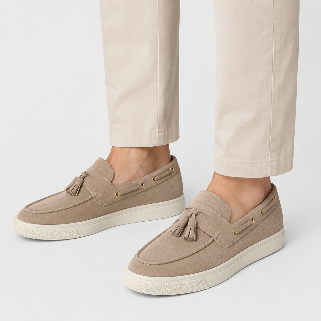 Mens Beige Suede Platform Loafers – Handmade Casual Driving Walking Moccasin Shoes