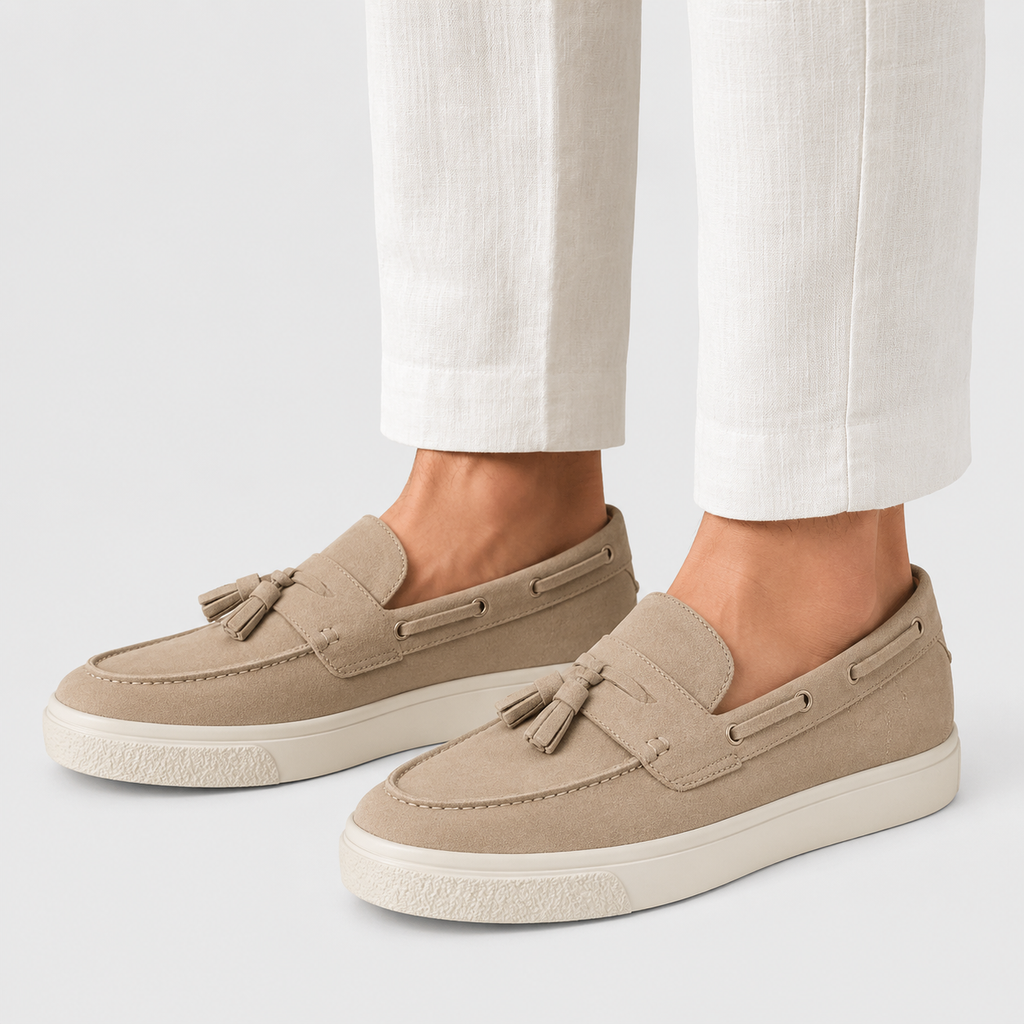 Mens Beige Suede Platform Loafers – Handmade Casual Driving Walking Moccasin Shoes