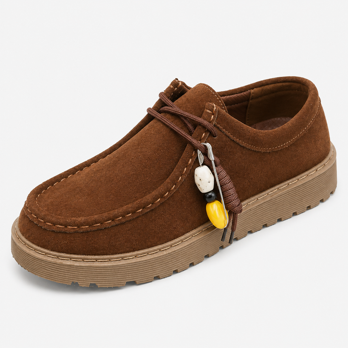 Mens Brown Suede Leather Platform Loafers – Designer Comfortable Casual Slip-On Shoes