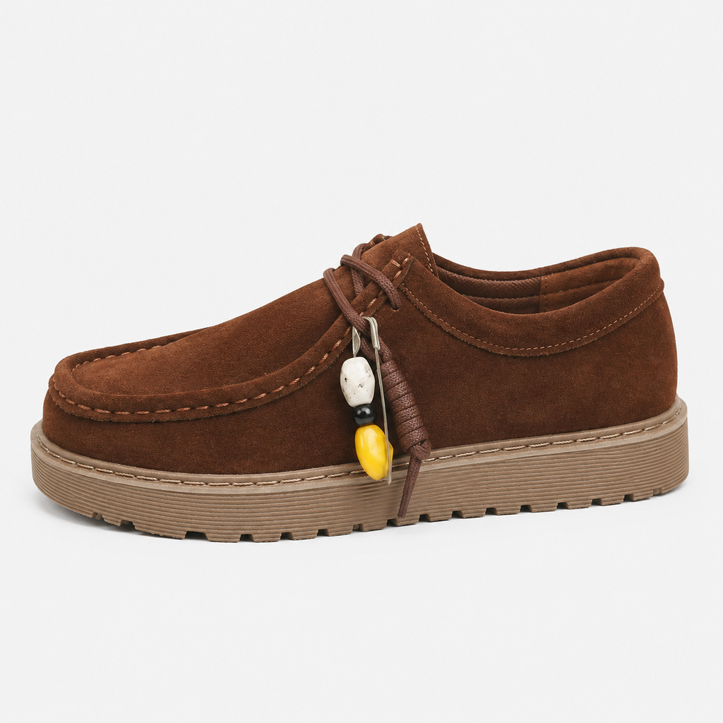 Mens Brown Suede Leather Platform Loafers – Designer Comfortable Casual Slip-On Shoes