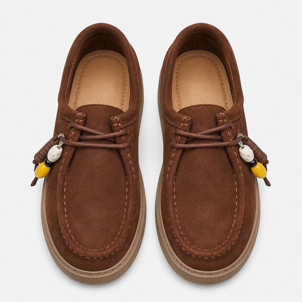 Mens Brown Suede Leather Platform Loafers – Designer Comfortable Casual Slip-On Shoes