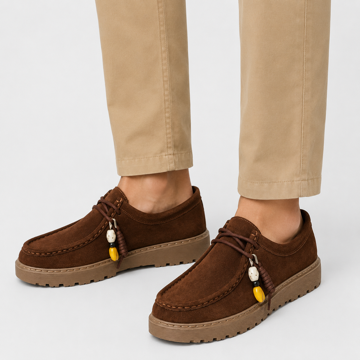 Mens Brown Suede Leather Platform Loafers – Designer Comfortable Casual Slip-On Shoes