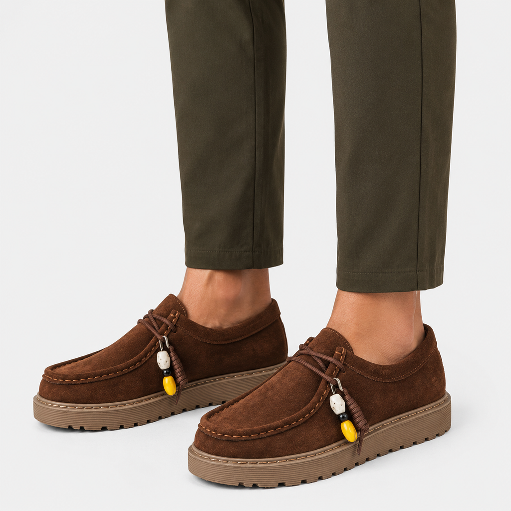 Mens Brown Suede Leather Platform Loafers – Designer Comfortable Casual Slip-On Shoes