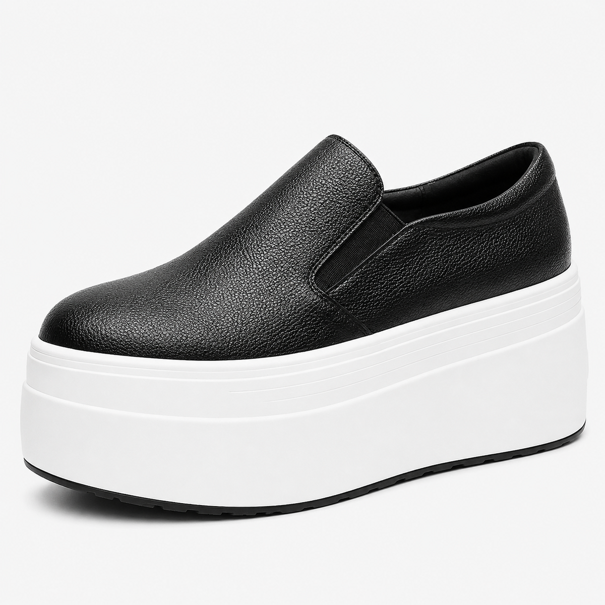 Womens Black Genuine Leather Thick Sole Platform Loafers – Casual Slip-On Autumn Shoes