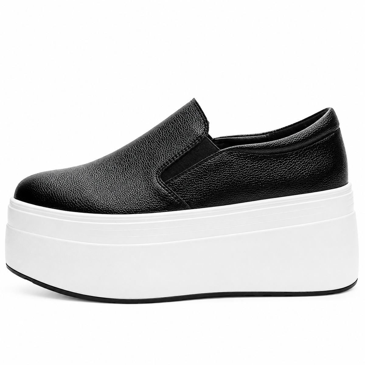 Womens Black Genuine Leather Thick Sole Platform Loafers – Casual Slip-On Autumn Shoes