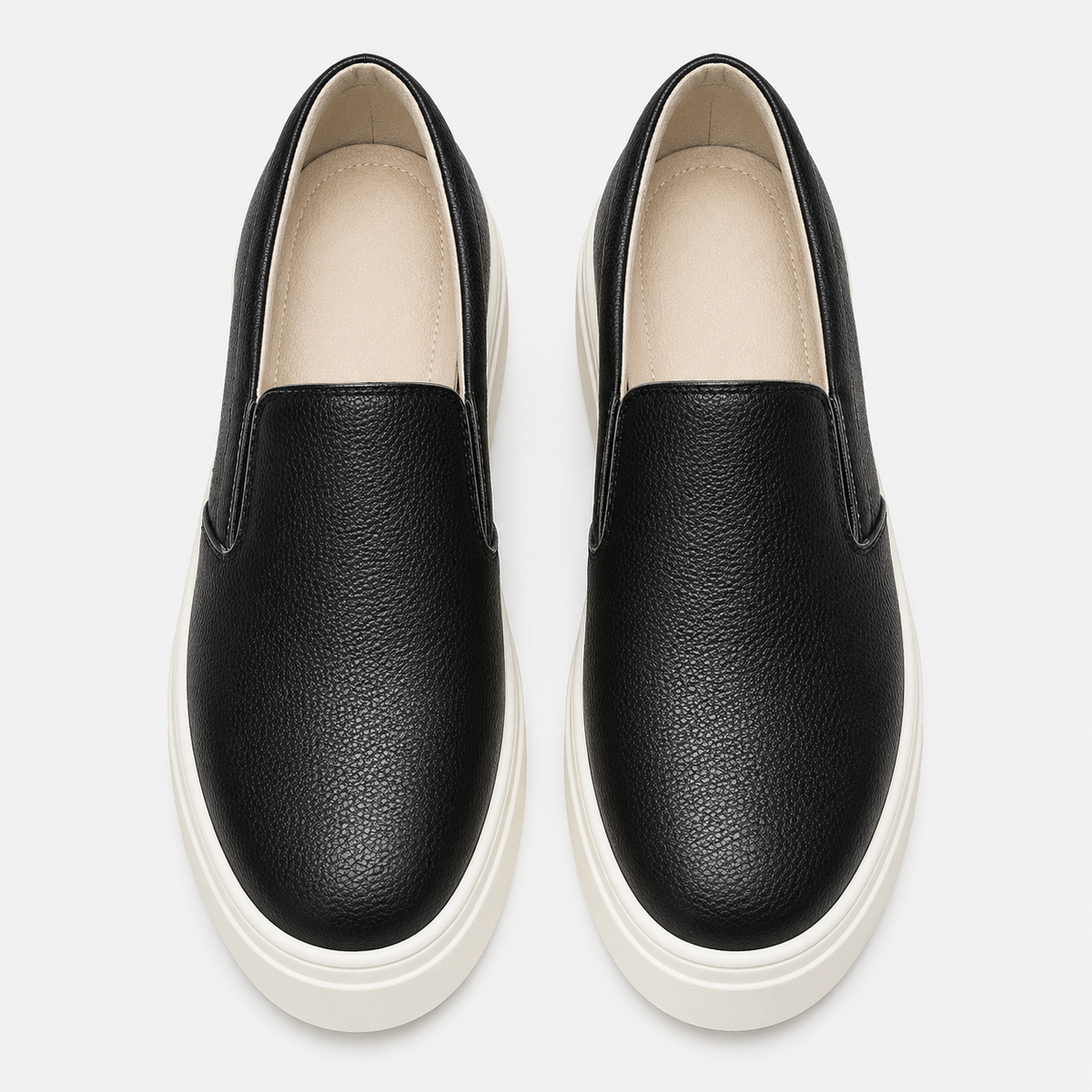 Womens Black Genuine Leather Thick Sole Platform Loafers – Casual Slip-On Autumn Shoes