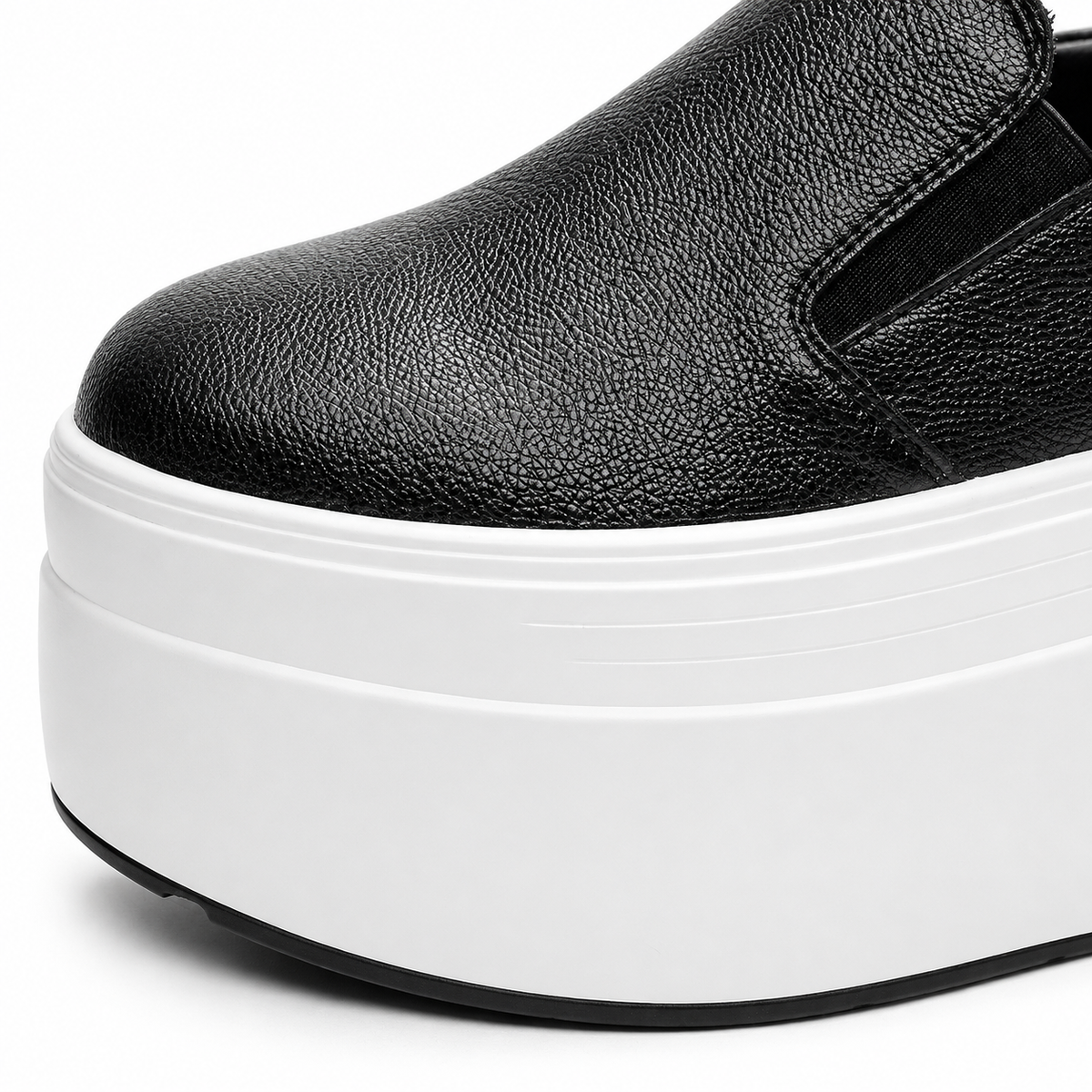 Womens Black Genuine Leather Thick Sole Platform Loafers – Casual Slip-On Autumn Shoes