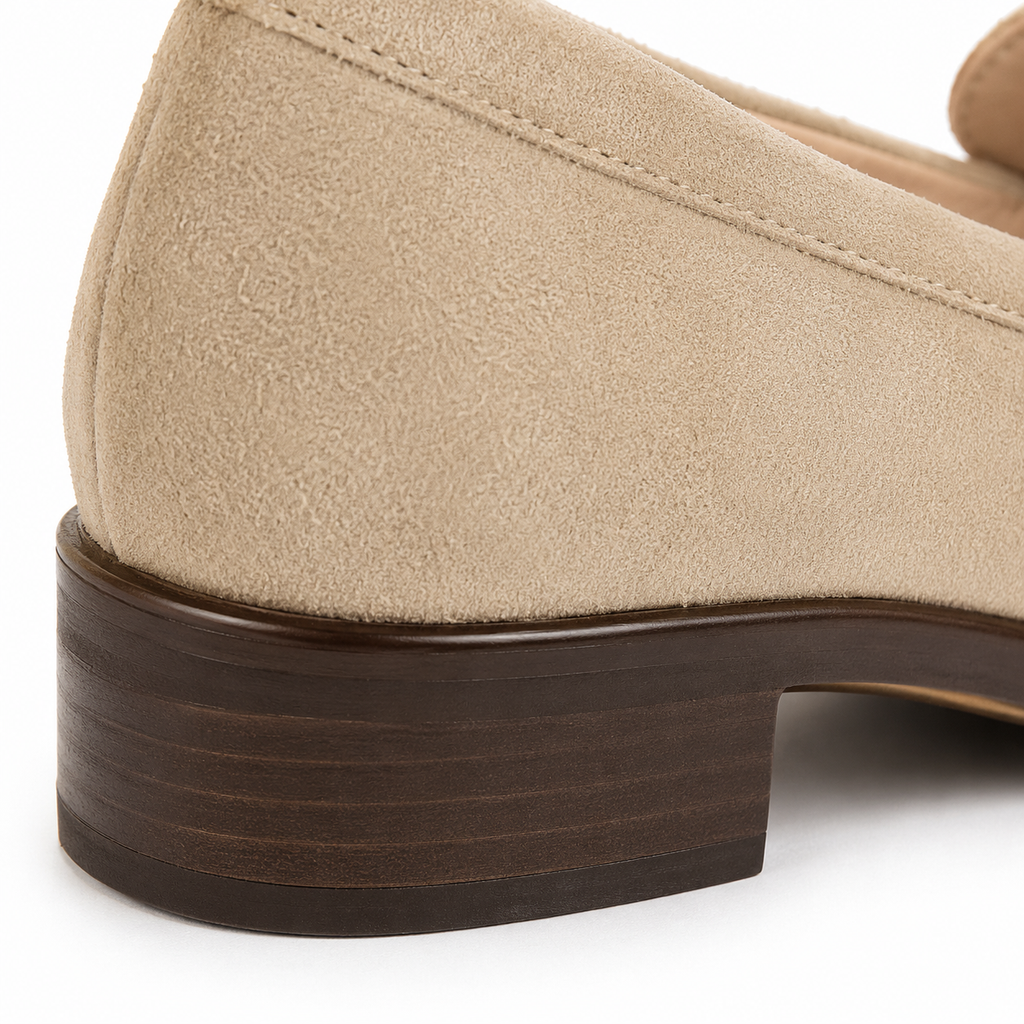 Womens Beige Velvet Chain Loafers – Elegant Flat Casual Work Shoes