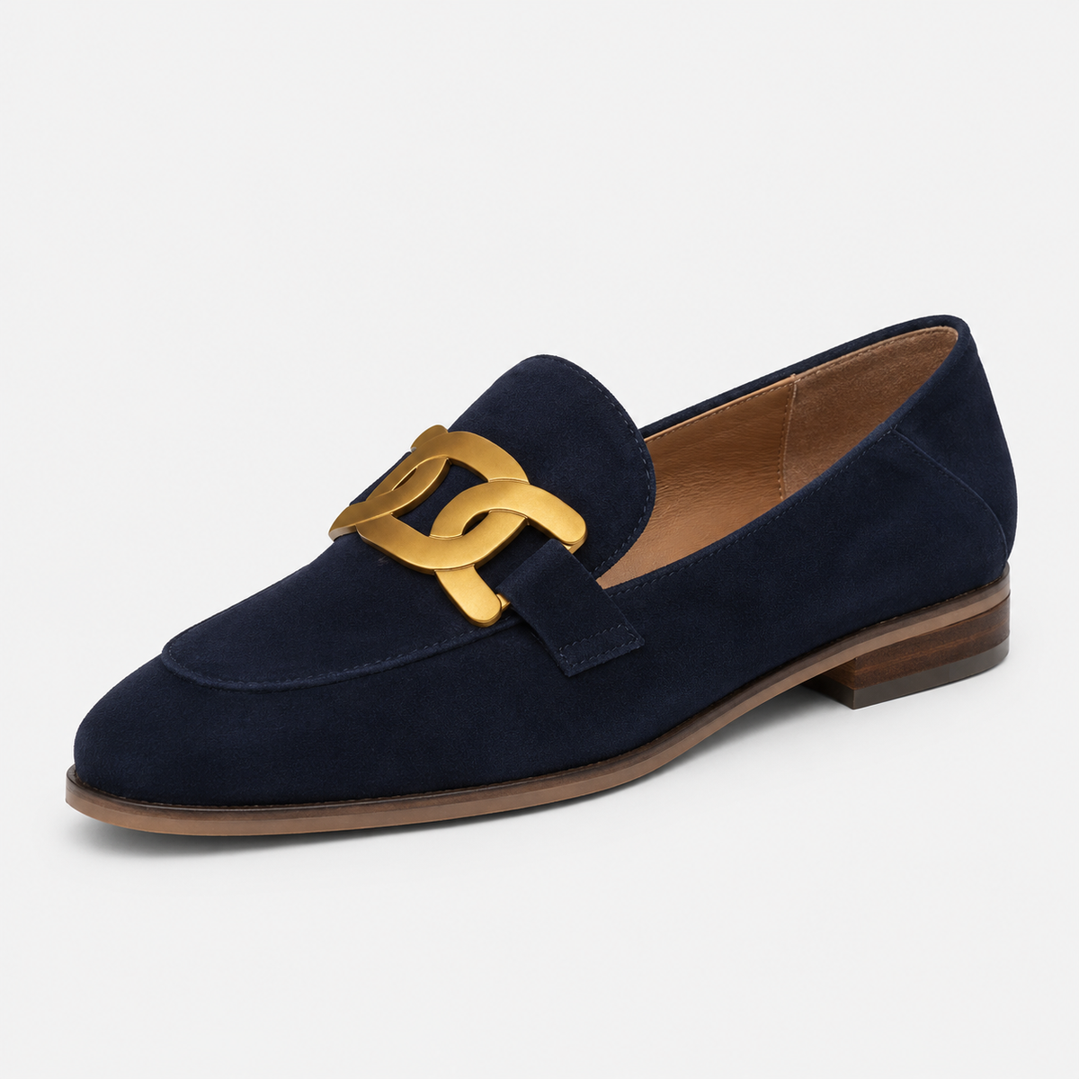 Womens Beige Velvet Chain Loafers – Elegant Flat Casual Work Shoes