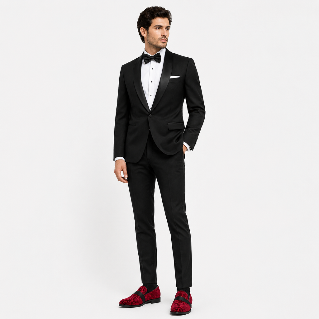 Mens Red Velvet Embroidered Loafers – Baroque Print Slip-On Party Wedding Dress Shoes
