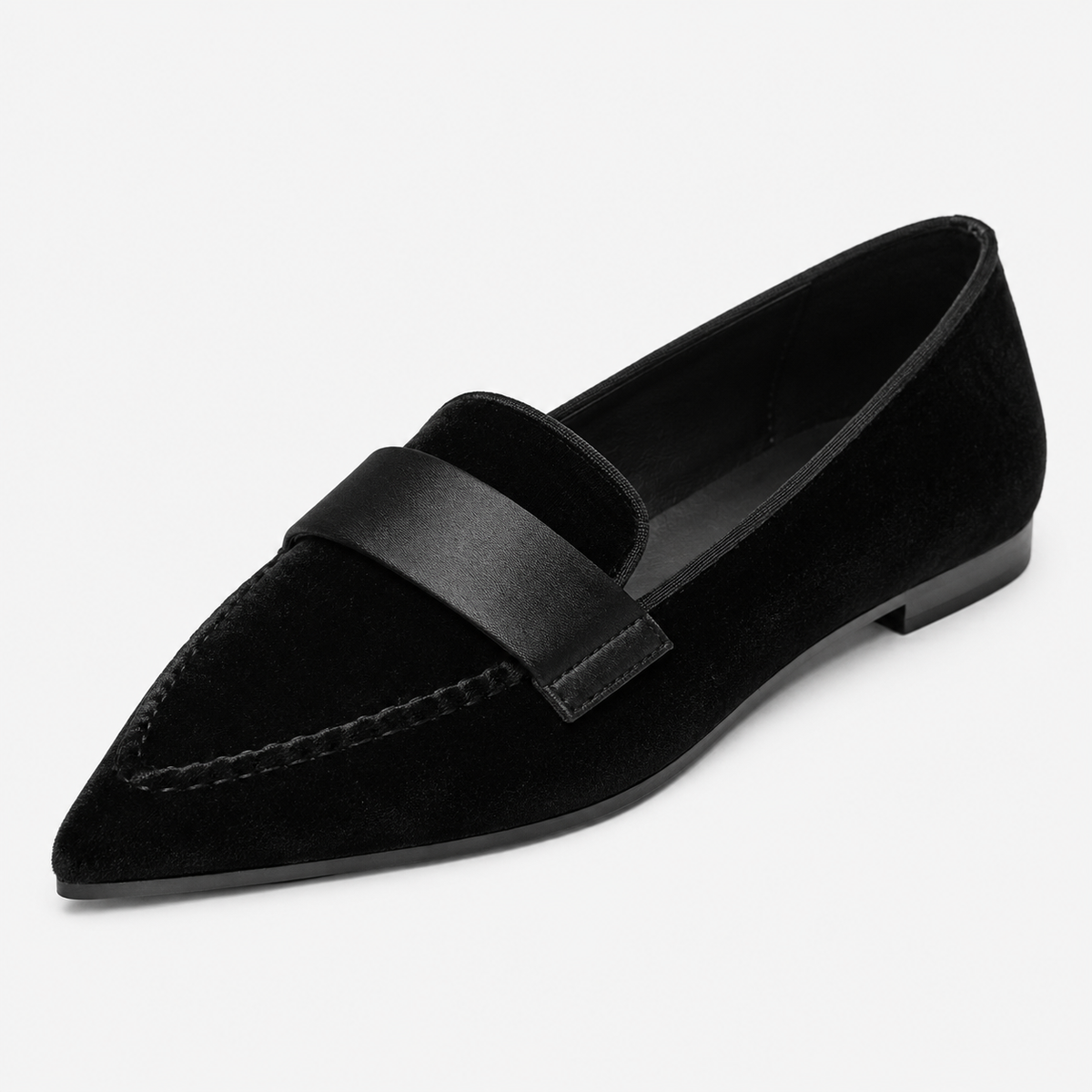 Womens Black Luxury Velvet Loafers – Pointed Toe Purple Flat Ballet Casual Shoes