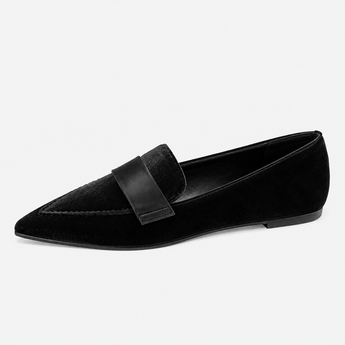 Womens Black Luxury Velvet Loafers – Pointed Toe Purple Flat Ballet Casual Shoes