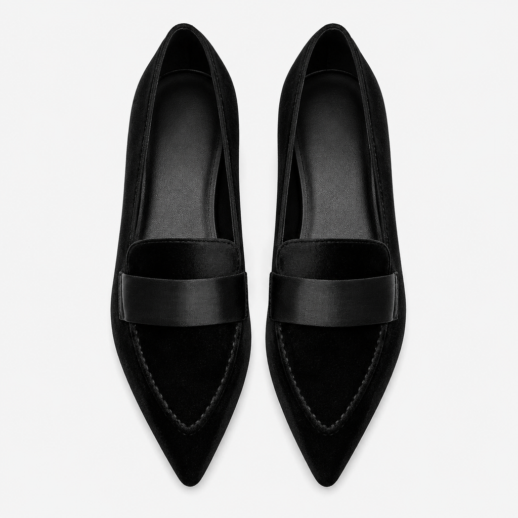 Womens Black Luxury Velvet Loafers – Pointed Toe Purple Flat Ballet Casual Shoes
