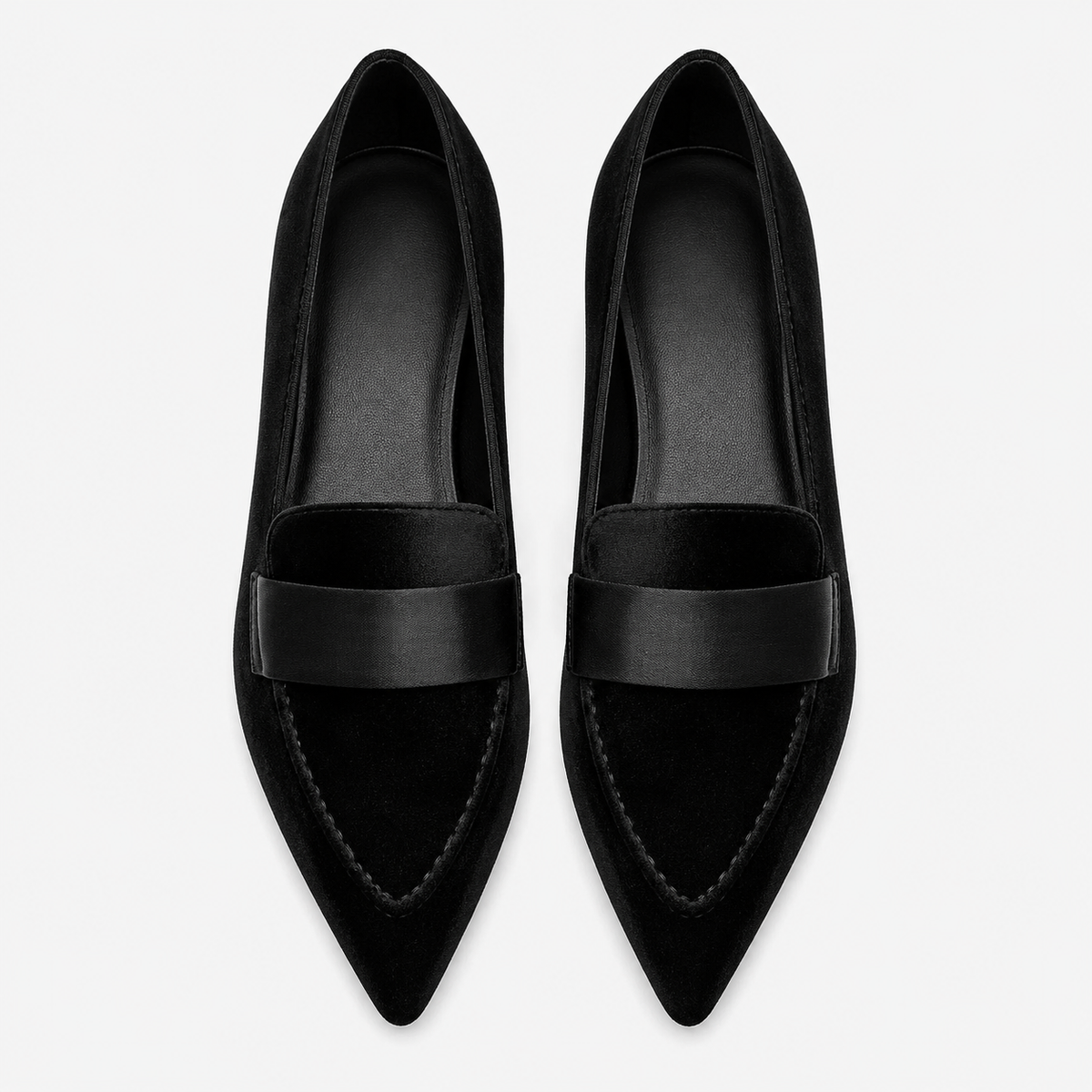 Womens Black Luxury Velvet Loafers – Pointed Toe Purple Flat Ballet Casual Shoes
