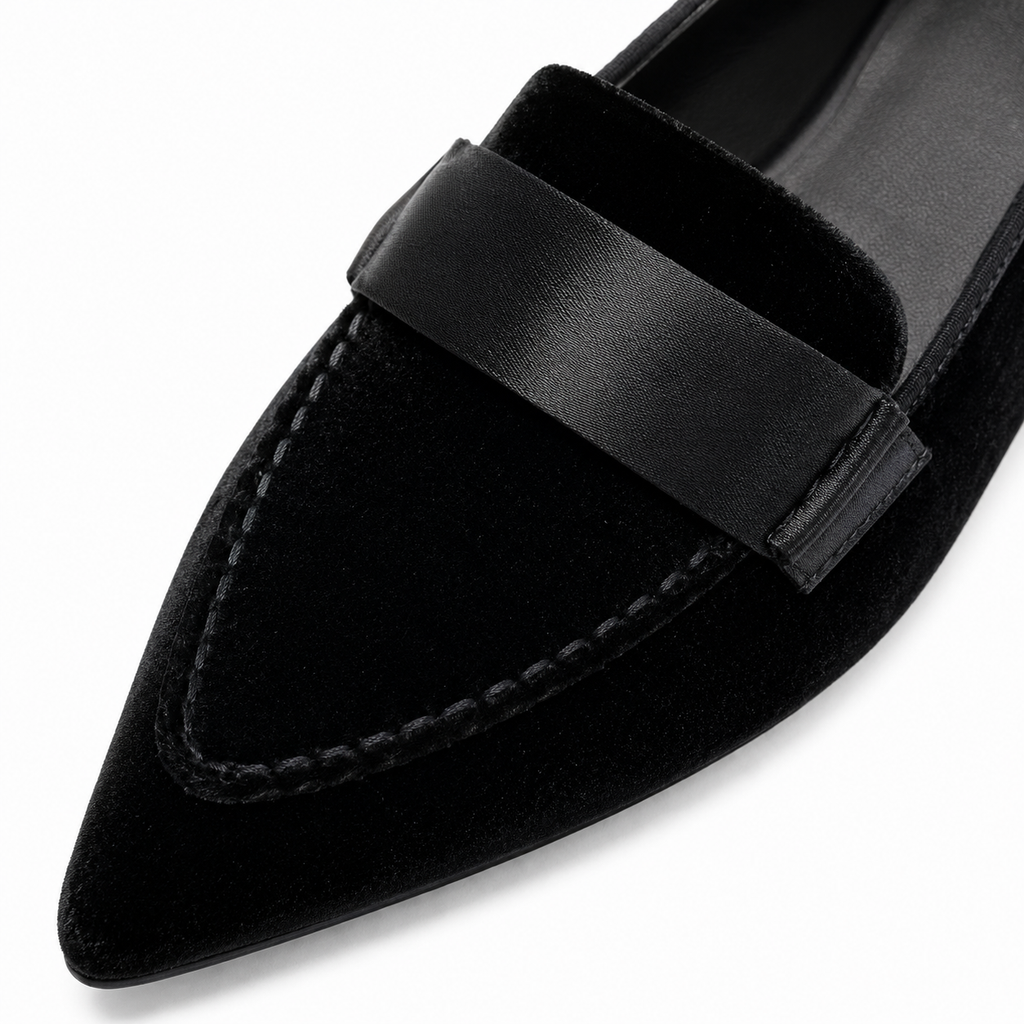Womens Black Luxury Velvet Loafers – Pointed Toe Purple Flat Ballet Casual Shoes