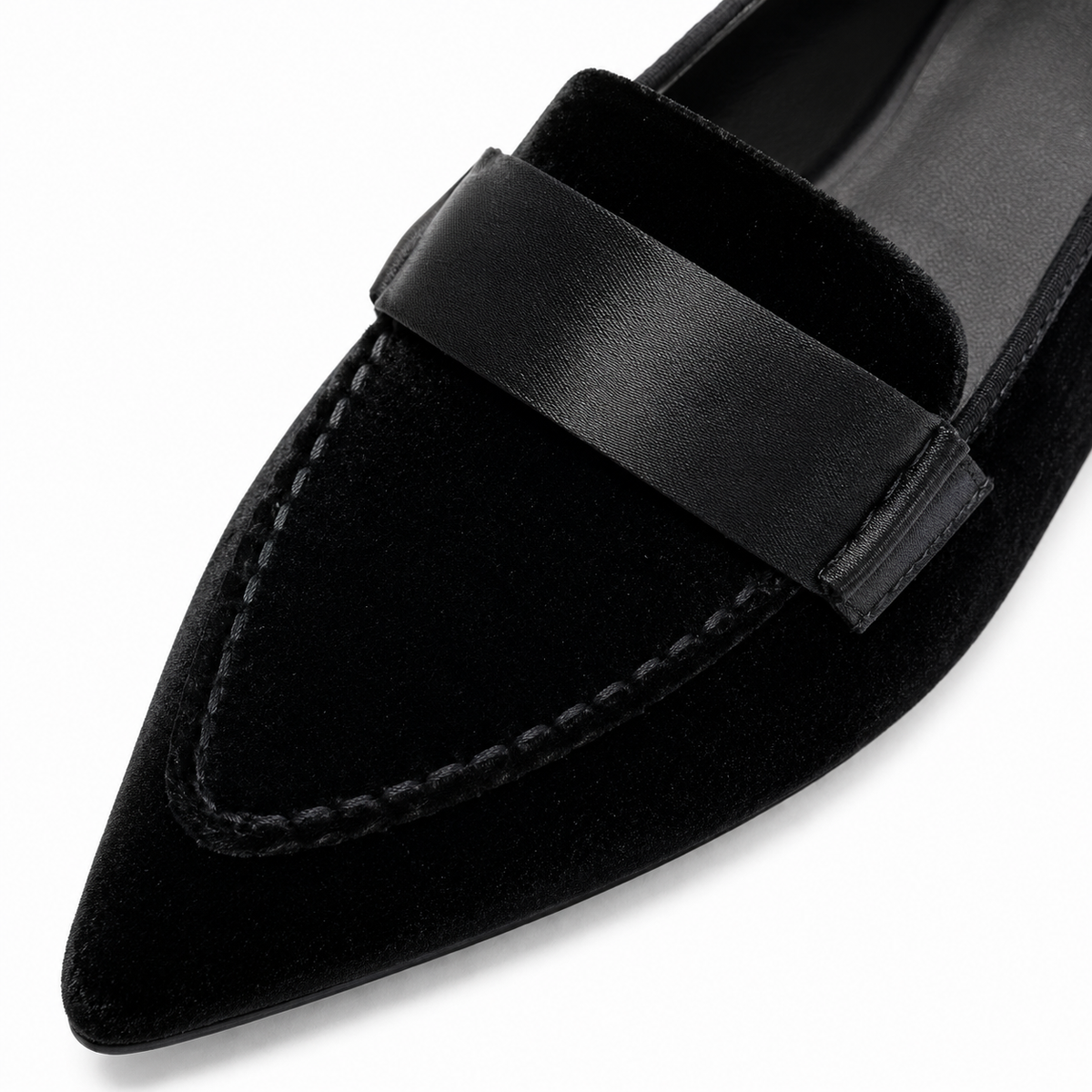 Womens Black Luxury Velvet Loafers – Pointed Toe Purple Flat Ballet Casual Shoes