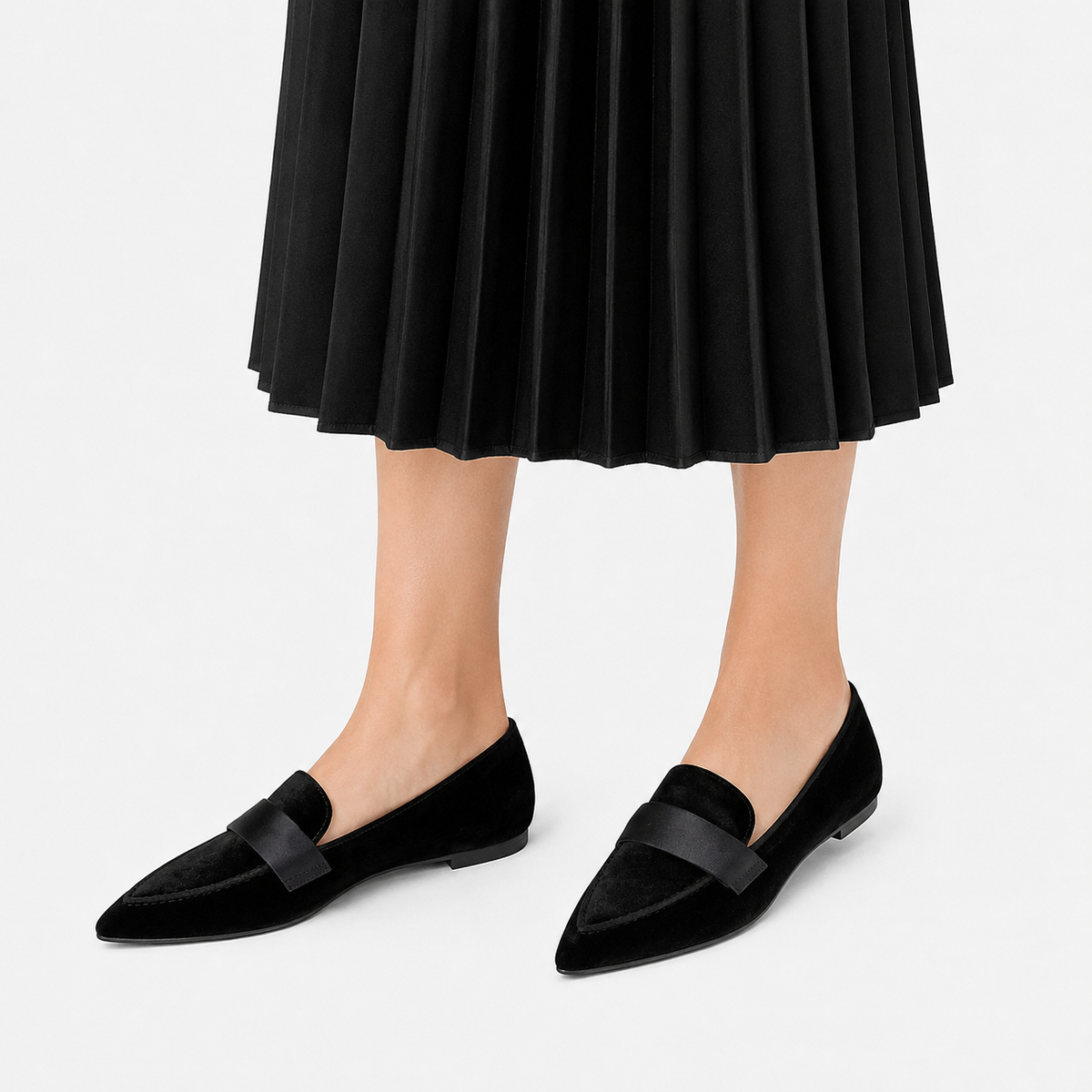 Womens Black Luxury Velvet Loafers – Pointed Toe Purple Flat Ballet Casual Shoes