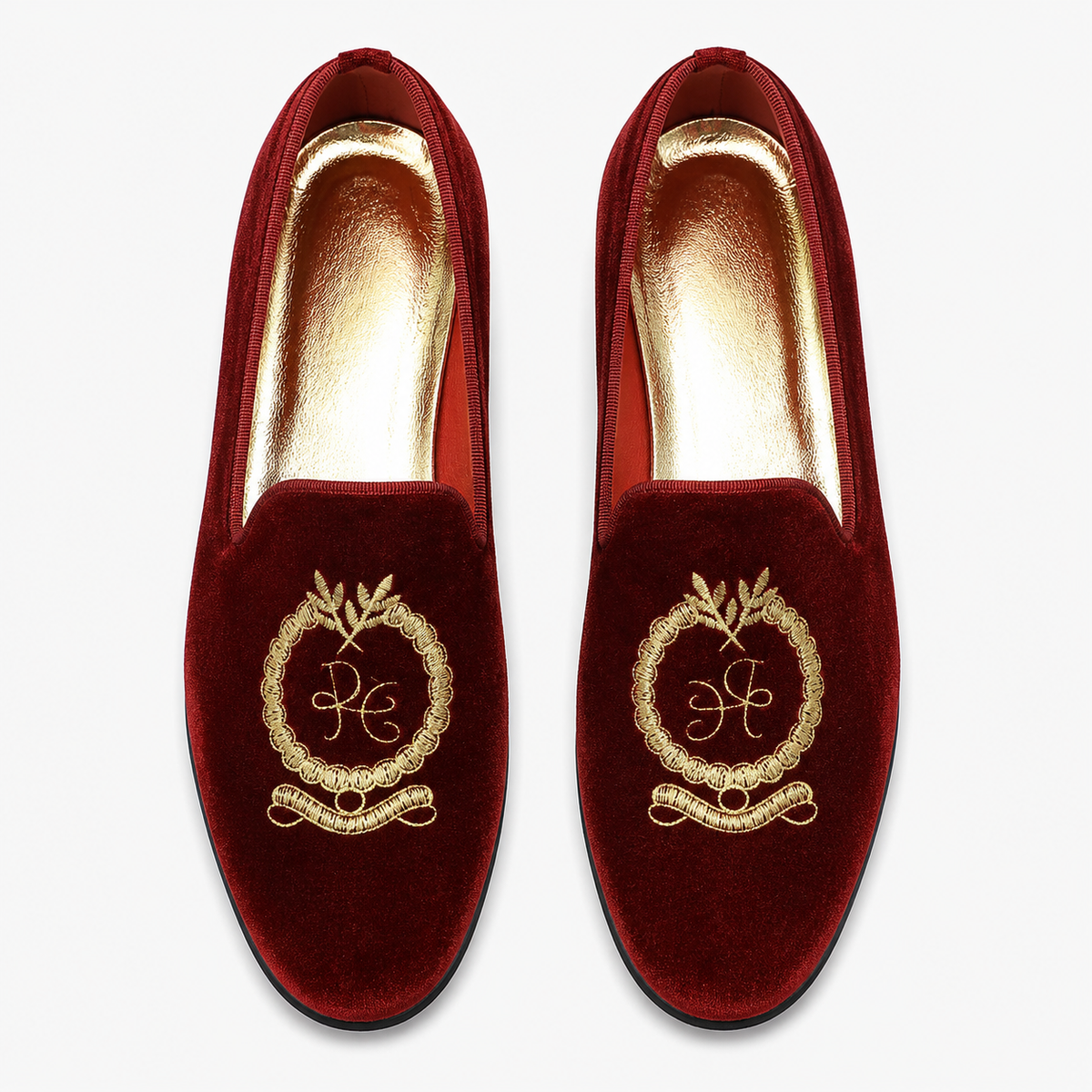 Mens Red Velvet Embroidered Loafers – Pointed Toe Soft Sole Business Casual Flat Shoes