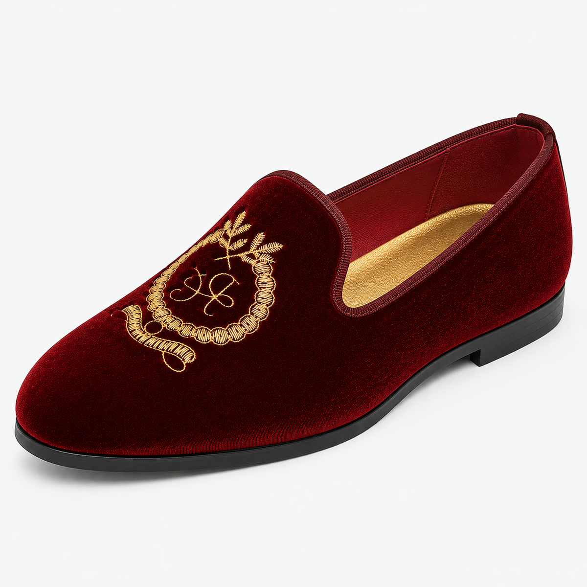 Mens Red Velvet Embroidered Loafers – Pointed Toe Soft Sole Business Casual Flat Shoes