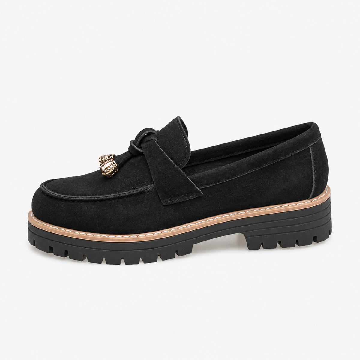 Womens Black Velvet Loafers – Metal Heel Round Toe Comfortable Casual Slip-On Shoes