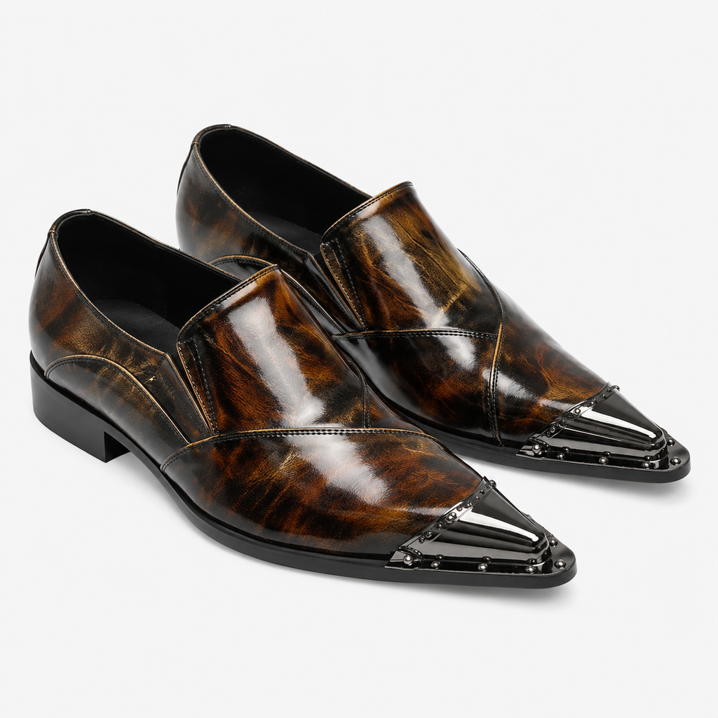 Mens Brown Patent Leather Loafers – Italian Style Slip-On Brown Formal Dress Shoes