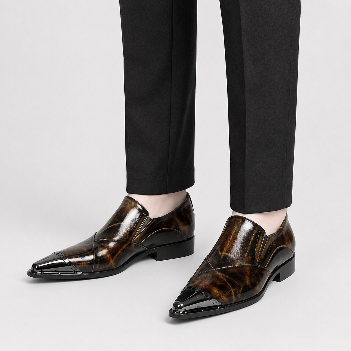 Mens Brown Patent Leather Loafers – Italian Style Slip-On Brown Formal Dress Shoes