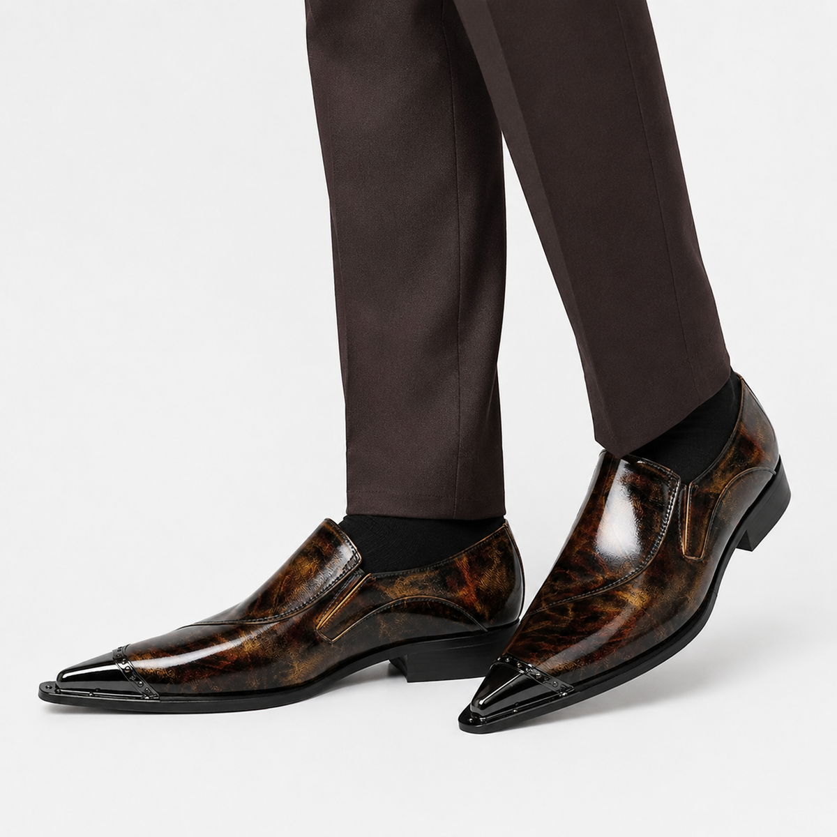Mens Brown Patent Leather Loafers – Italian Style Slip-On Brown Formal Dress Shoes