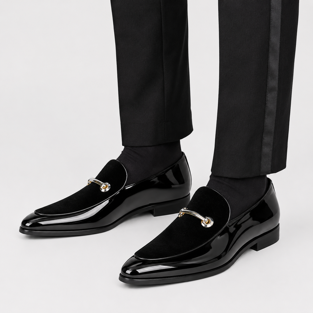 Mens Black Patent Leather Loafers – Business Casual Slip-On Dress Shoes Big Size