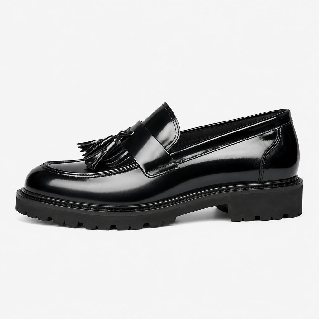 Mens Black Patent Leather Tassel Loafers – Elegant Genuine Leather Slip-On Business Dress Shoes