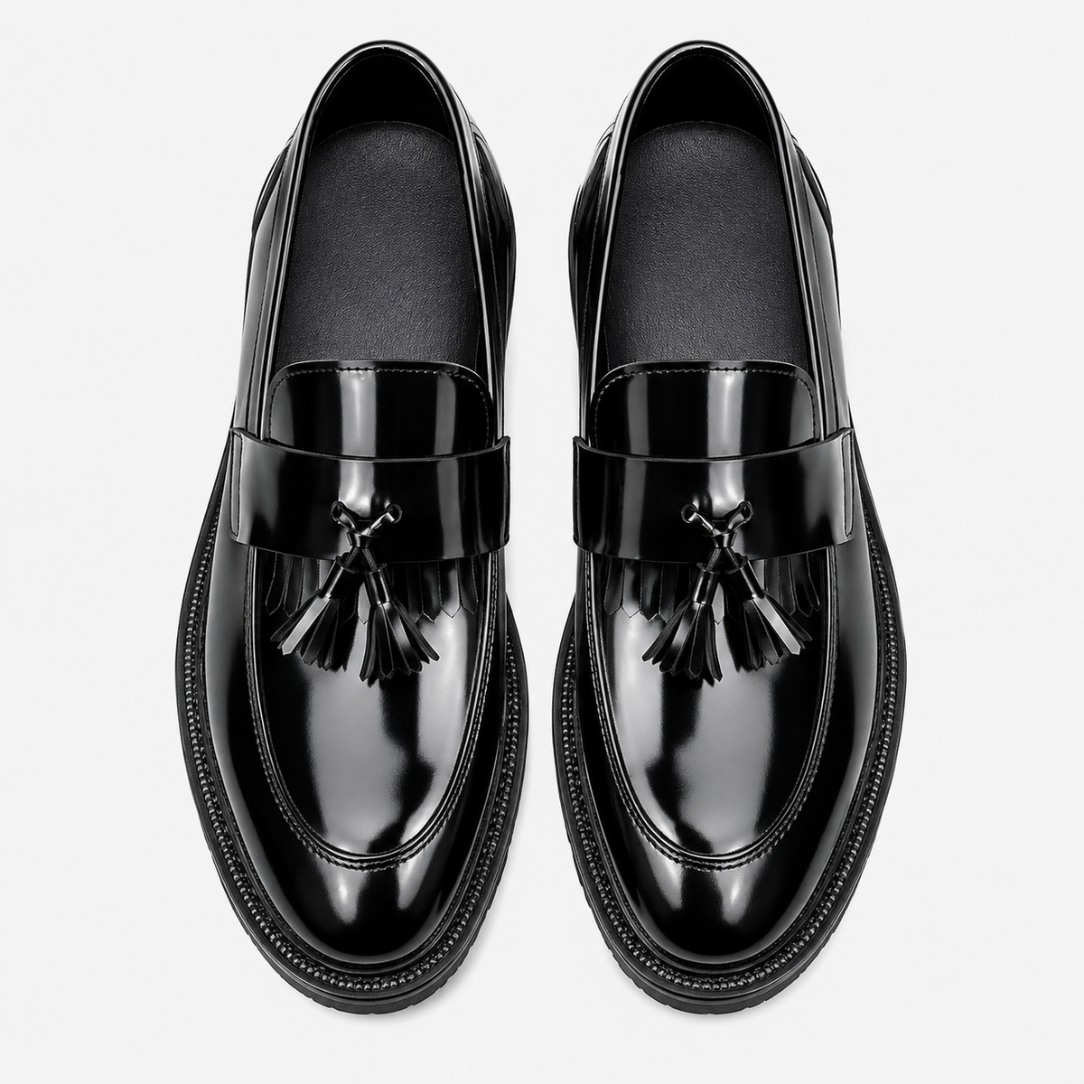 Mens Black Patent Leather Tassel Loafers – Elegant Genuine Leather Slip-On Business Dress Shoes