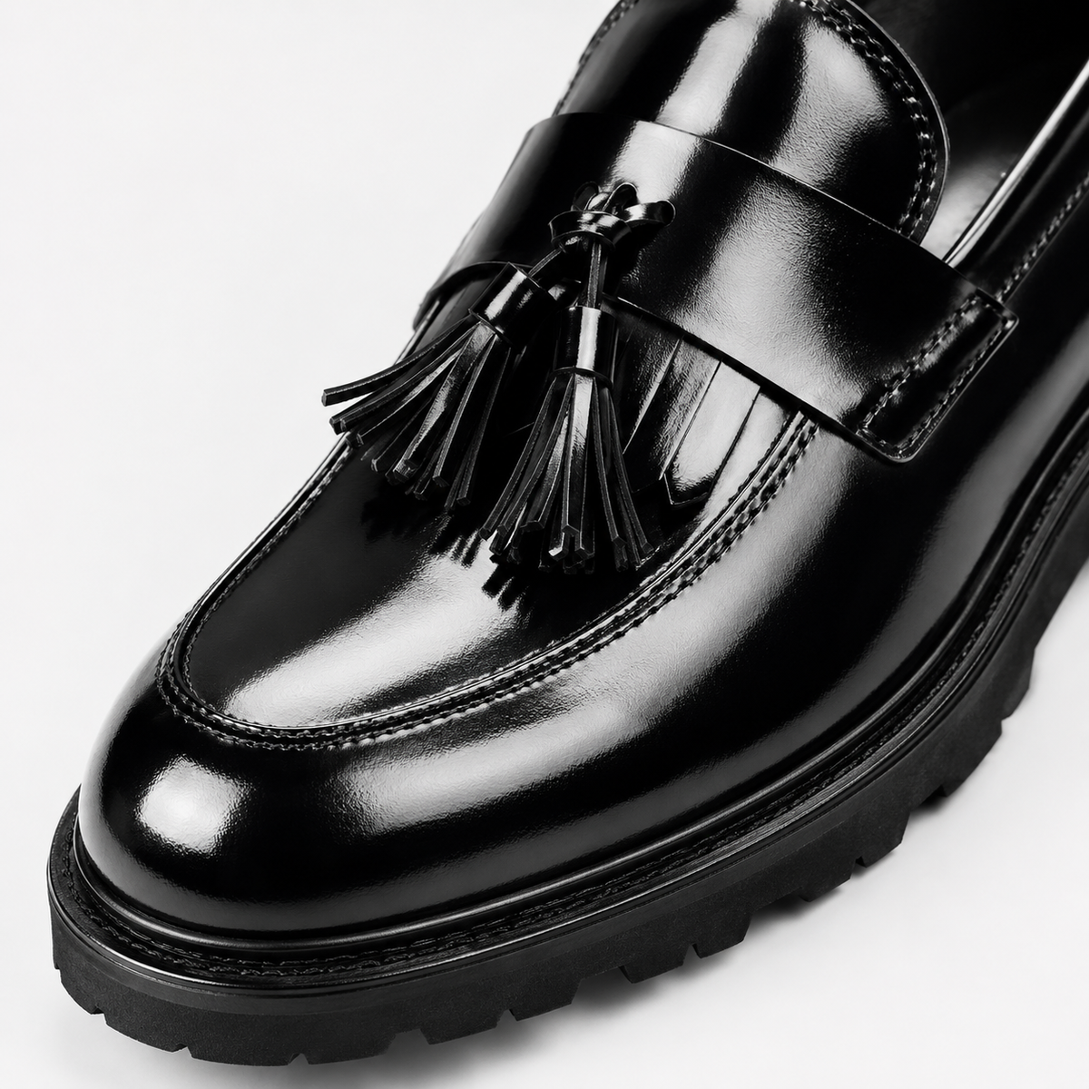 Mens Black Patent Leather Tassel Loafers – Elegant Genuine Leather Slip-On Business Dress Shoes