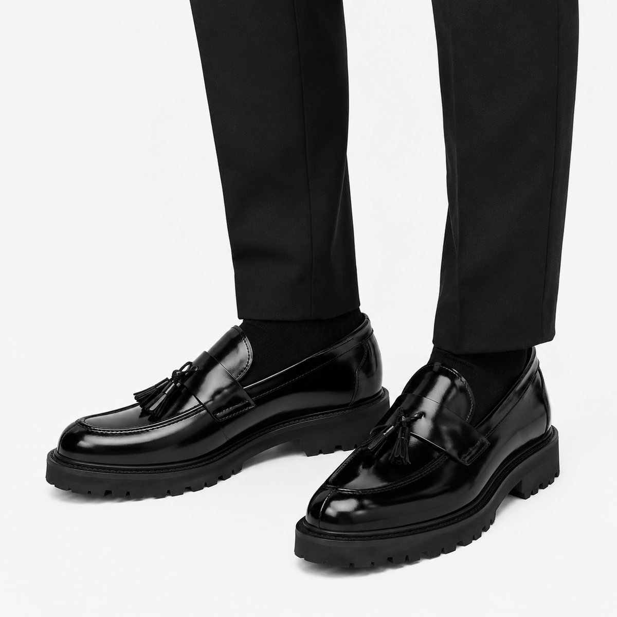 Mens Black Patent Leather Tassel Loafers – Elegant Genuine Leather Slip-On Business Dress Shoes