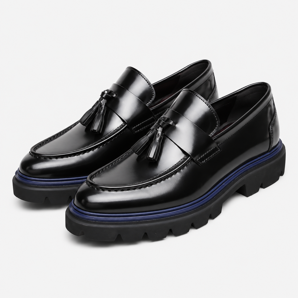 Mens Black Burgundy Patent Leather Tassel Loafers – Thick Red Sole Formal Dress Shoes