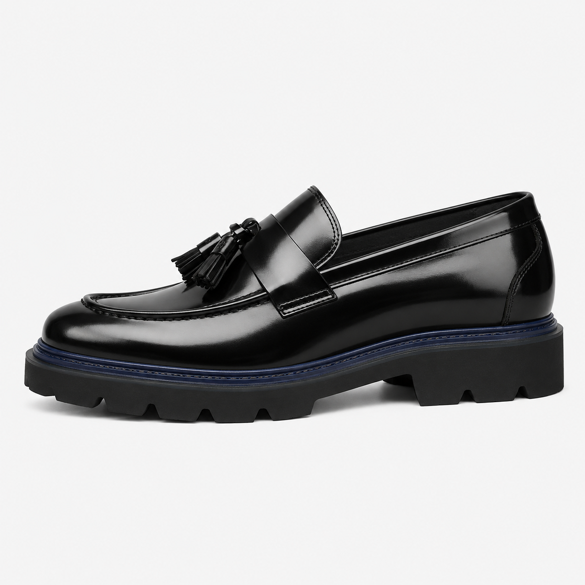 Mens Black Burgundy Patent Leather Tassel Loafers – Thick Red Sole Formal Dress Shoes