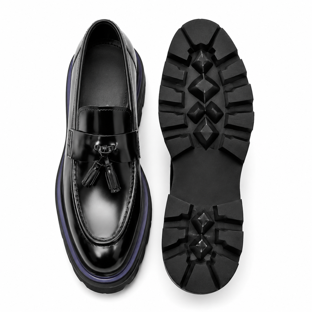 Mens Black Burgundy Patent Leather Tassel Loafers – Thick Red Sole Formal Dress Shoes
