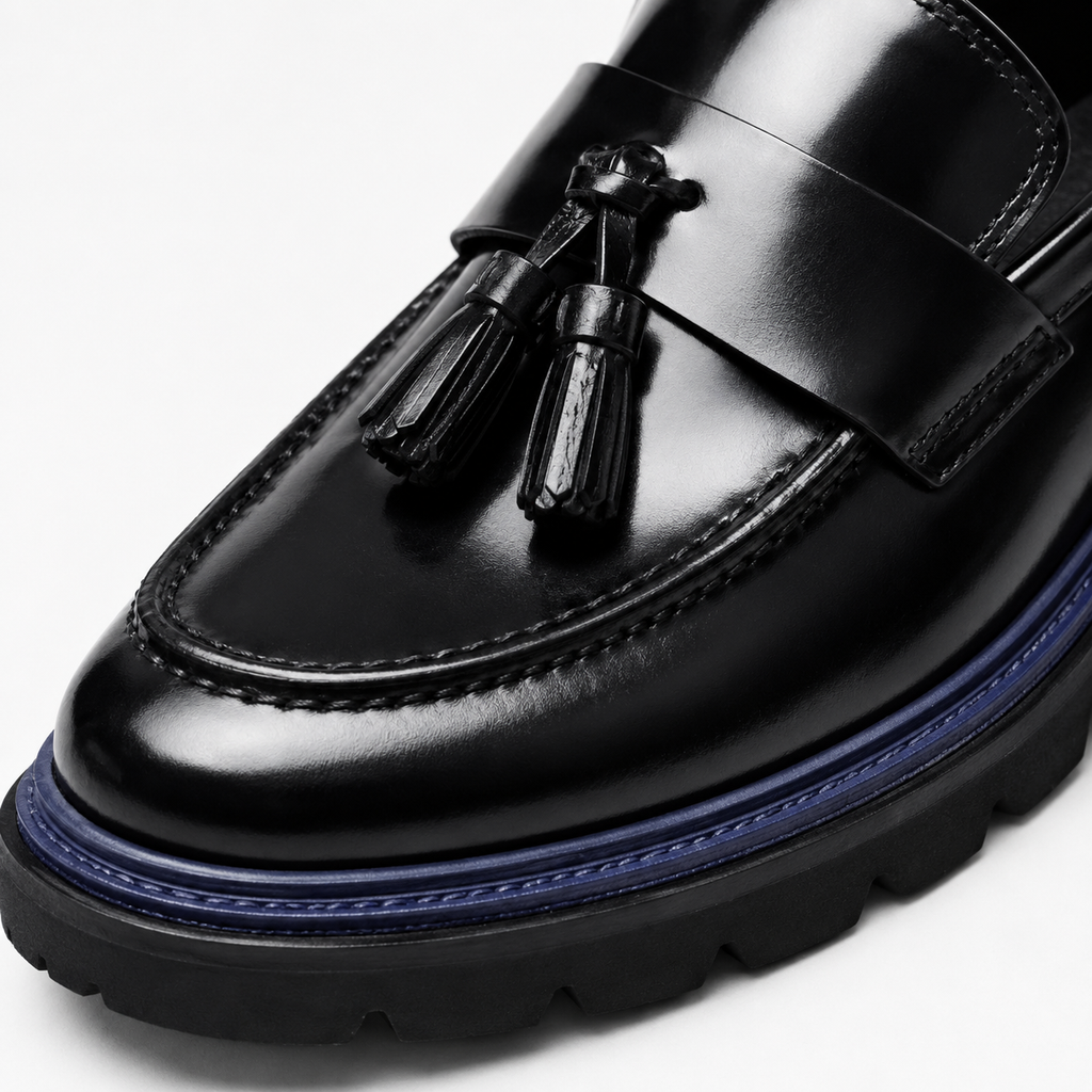Mens Black Burgundy Patent Leather Tassel Loafers – Thick Red Sole Formal Dress Shoes