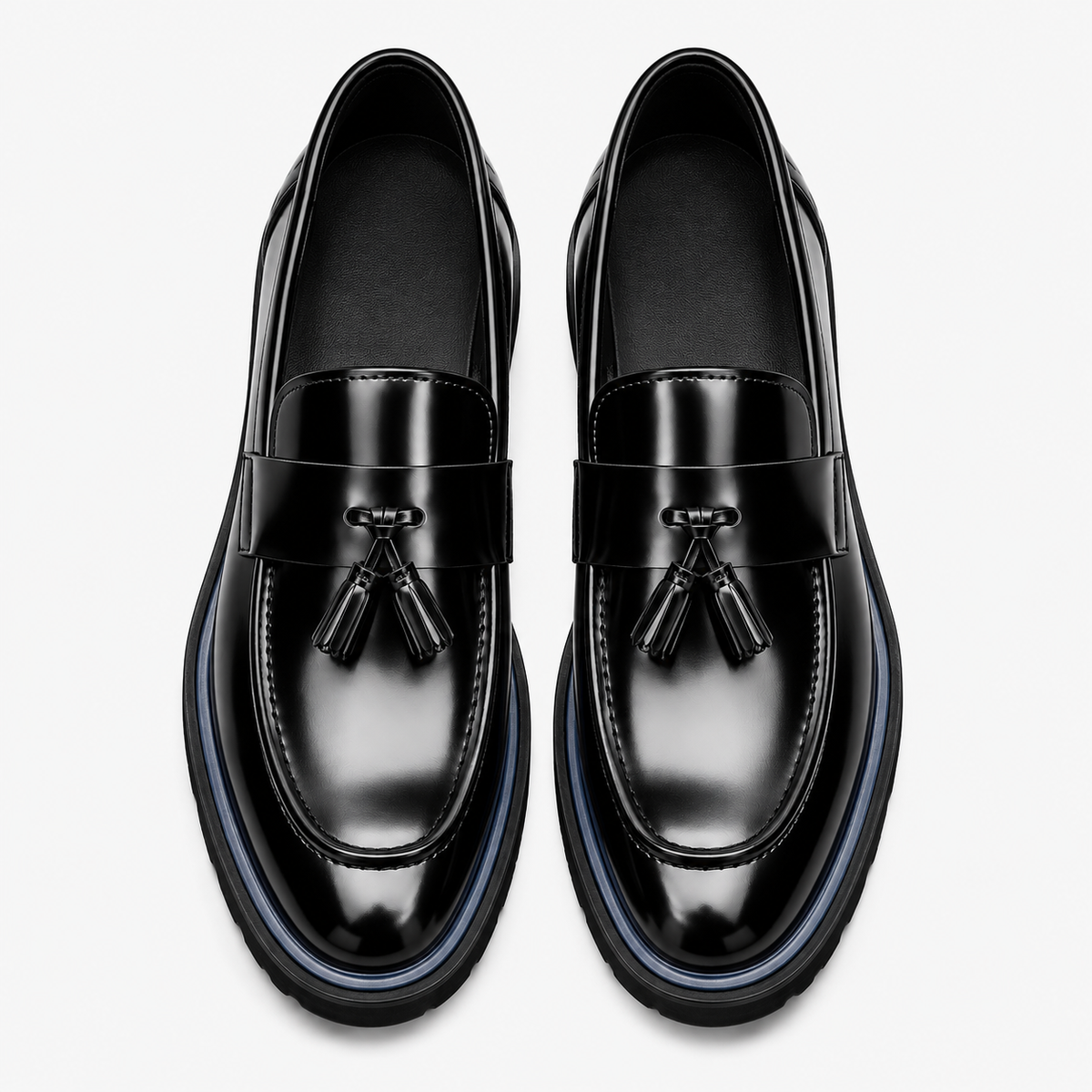 Mens Black Burgundy Patent Leather Tassel Loafers – Thick Red Sole Formal Dress Shoes